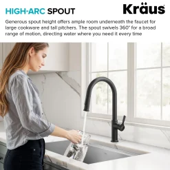 KRAUS Torak Single Handle Pull Down Kitchen Faucet in Matte Black with Brushed Brass