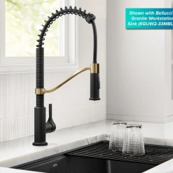 KRAUS Torak Single Handle Pull Down Kitchen Faucet in Matte Black with Brushed Brass