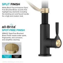 KRAUS Torak Single Handle Pull Down Kitchen Faucet in Matte Black with Brushed Brass
