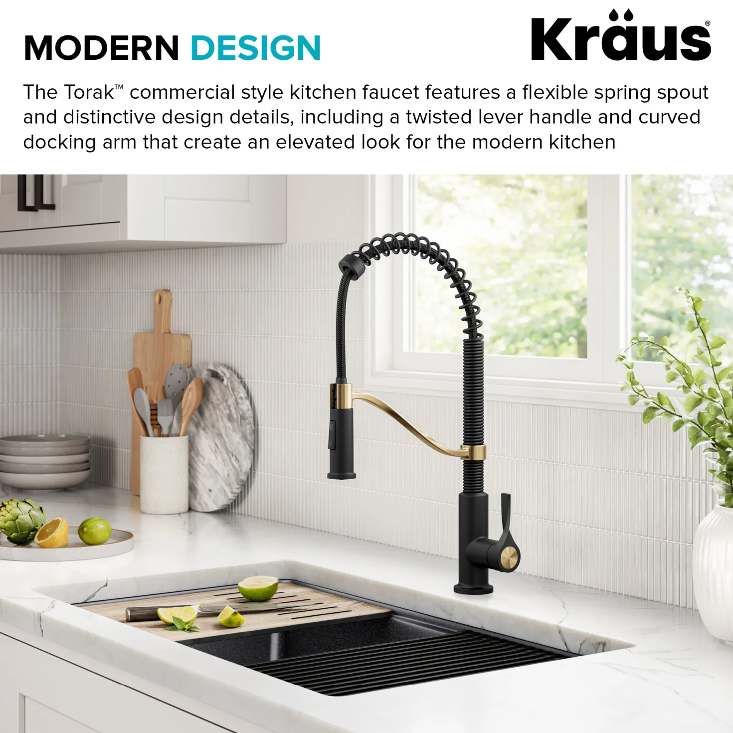 KRAUS Torak Single Handle Pull Down Kitchen Faucet in Matte Black with Brushed Brass