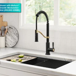 KRAUS Torak Single Handle Pull Down Kitchen Faucet in Matte Black with Brushed Brass