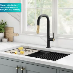 KRAUS Torak Single Handle Pull Down Kitchen Faucet in Matte Black with Brushed Brass