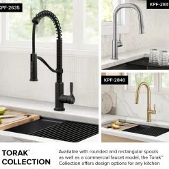 KRAUS Torak Single Handle Pull Down Kitchen Faucet in Matte Black with Brushed Brass