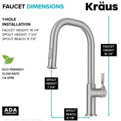 KRAUS Torak Single Handle Pull Down Kitchen Faucet in Spot-Free Stainless