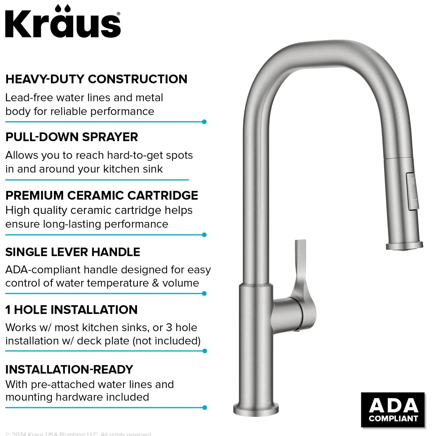 KRAUS Torak Single Handle Pull Down Kitchen Faucet in Spot-Free Stainless