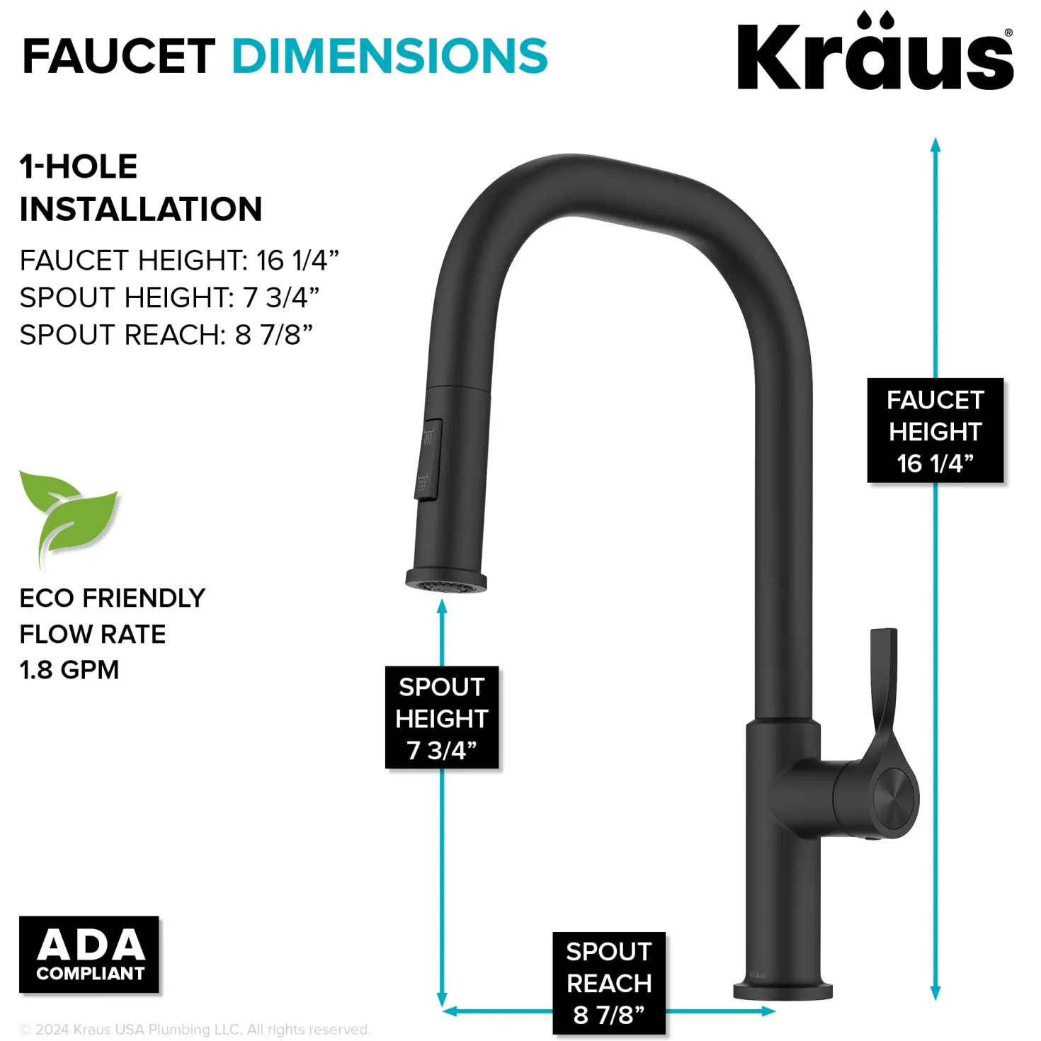 KRAUS Torak Single Handle Pull Down Kitchen Faucet in Matte Black