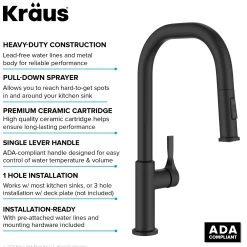 KRAUS Torak Single Handle Pull Down Kitchen Faucet in Matte Black
