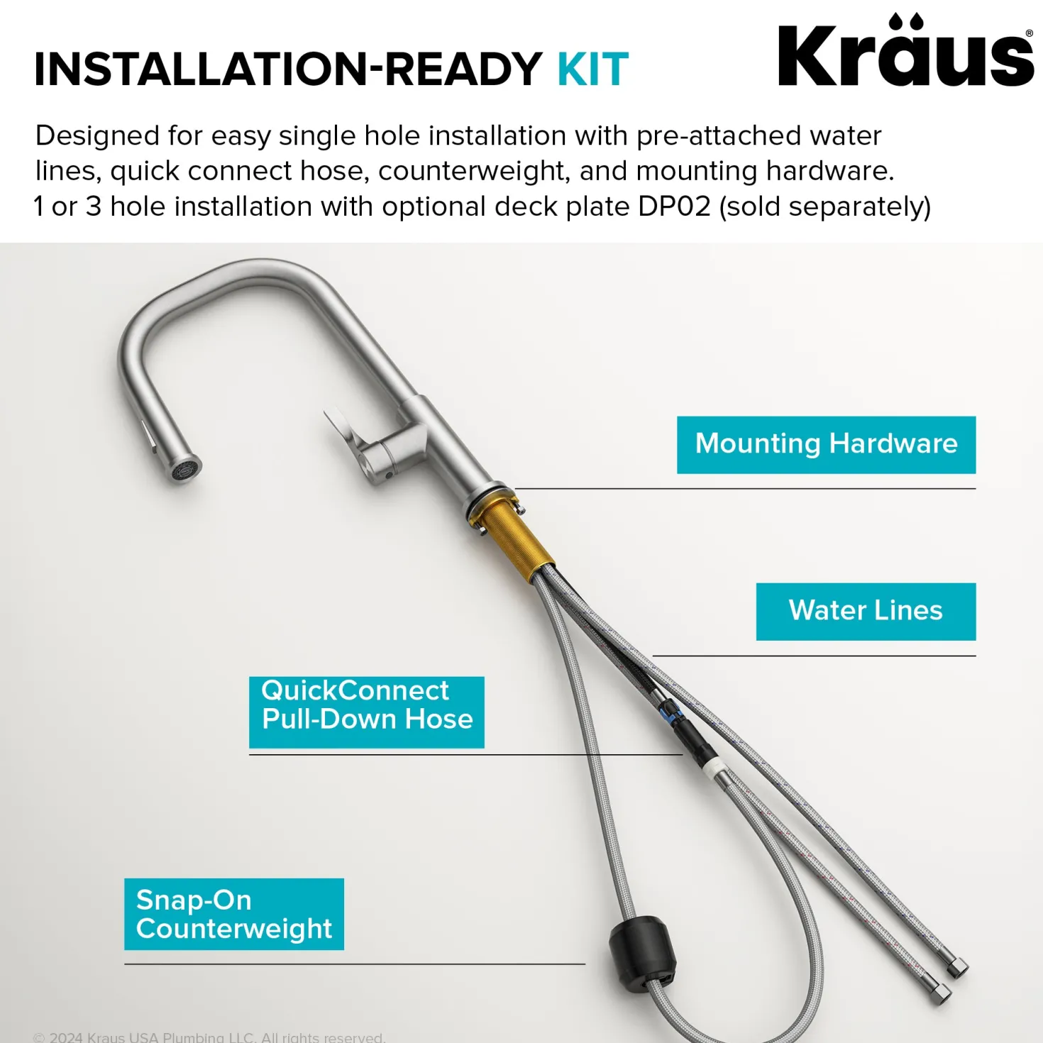 KRAUS Torak Single Handle Pull Down Kitchen Faucet in Brushed Brass