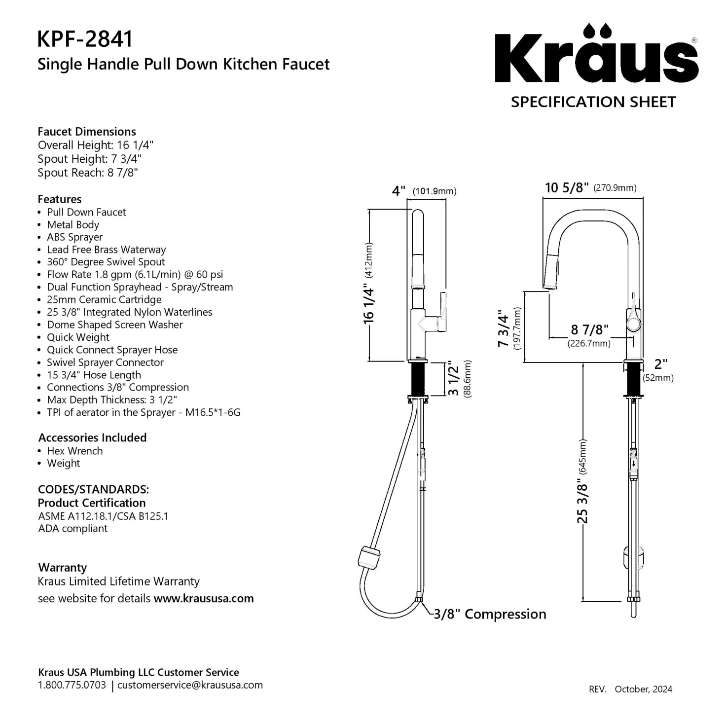 KRAUS Torak Single Handle Pull Down Kitchen Faucet in Brushed Brass