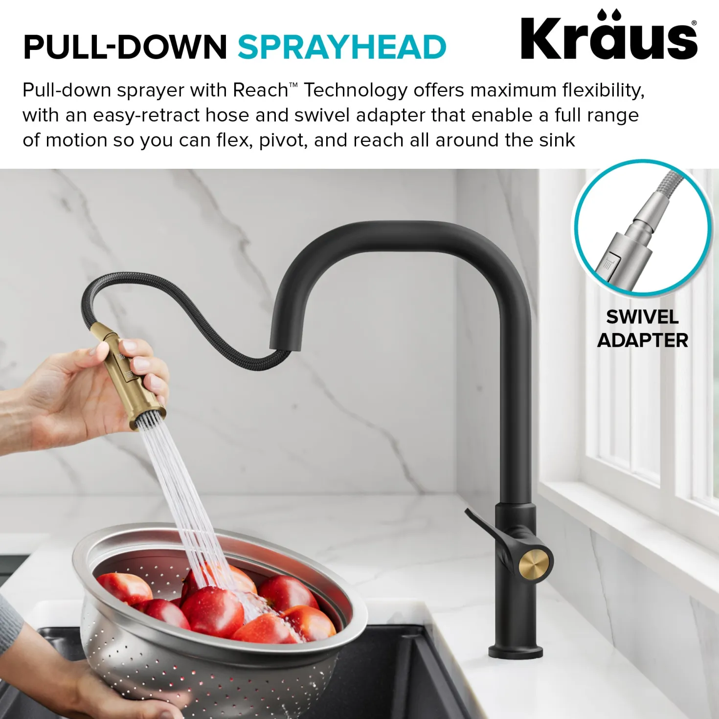KRAUS Torak Single Handle Pull Down Kitchen Faucet in Brushed Brass