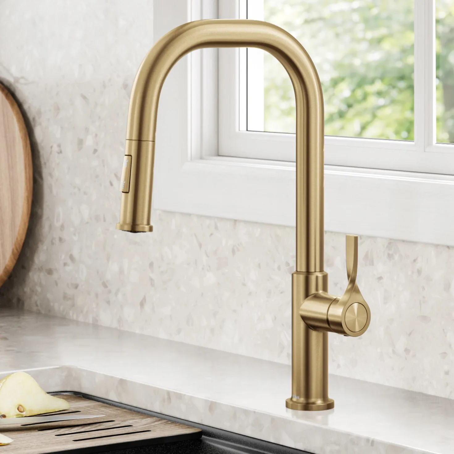 KRAUS Torak Single Handle Pull Down Kitchen Faucet in Brushed Brass