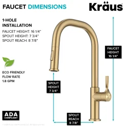KRAUS Torak Single Handle Pull Down Kitchen Faucet in Brushed Brass