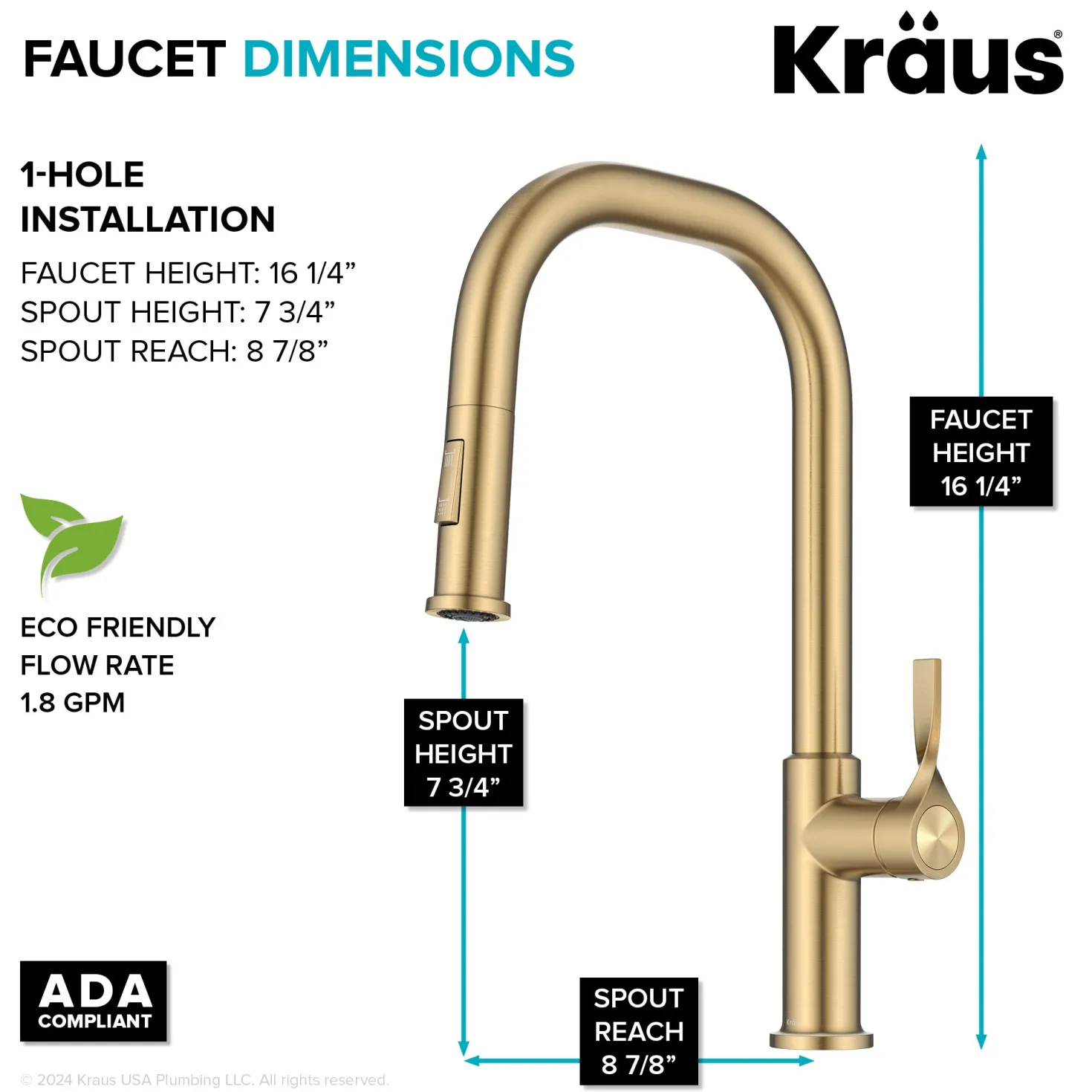 KRAUS Torak Single Handle Pull Down Kitchen Faucet in Brushed Brass
