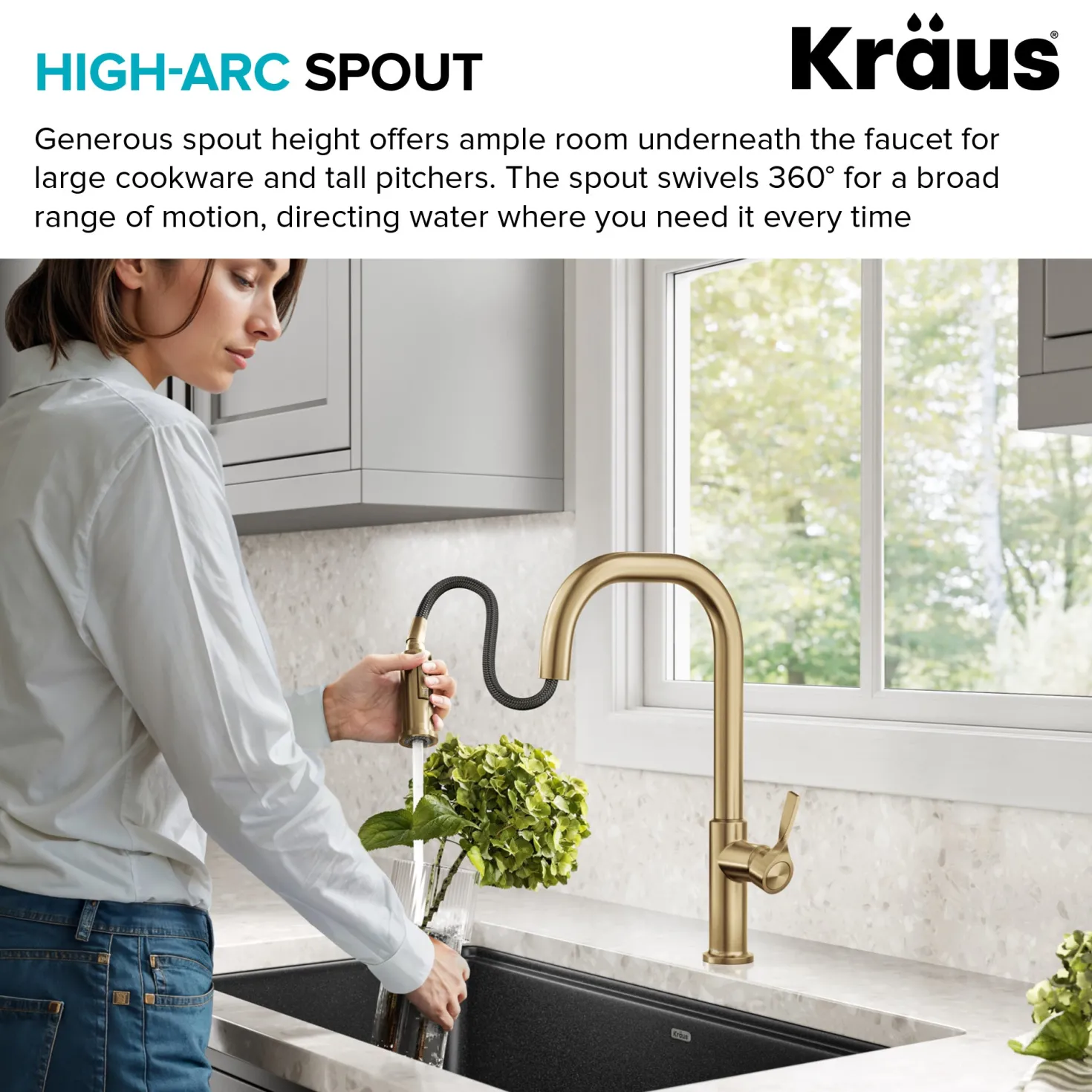 KRAUS Torak Single Handle Pull Down Kitchen Faucet in Brushed Brass