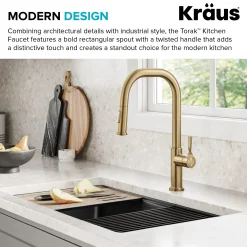 KRAUS Torak Single Handle Pull Down Kitchen Faucet in Brushed Brass