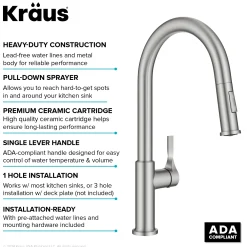 KRAUS Torak Single Handle Pull Down Kitchen Faucet in Spot-Free Stainless