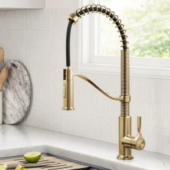 KRAUS Torak Single Handle Pull Down Kitchen Faucet in Brushed Brass