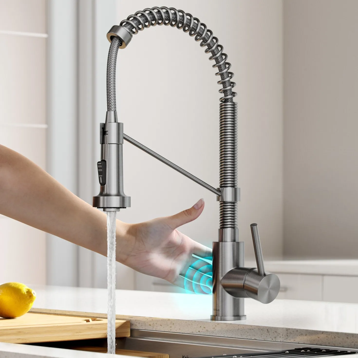 KRAUS Touchless Pull-Down Single Handle 18-Inch Kitchen Faucet in Spot Free Stainless Steel