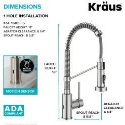 KRAUS Touchless Pull-Down Single Handle 18-Inch Kitchen Faucet in Spot Free Stainless Steel