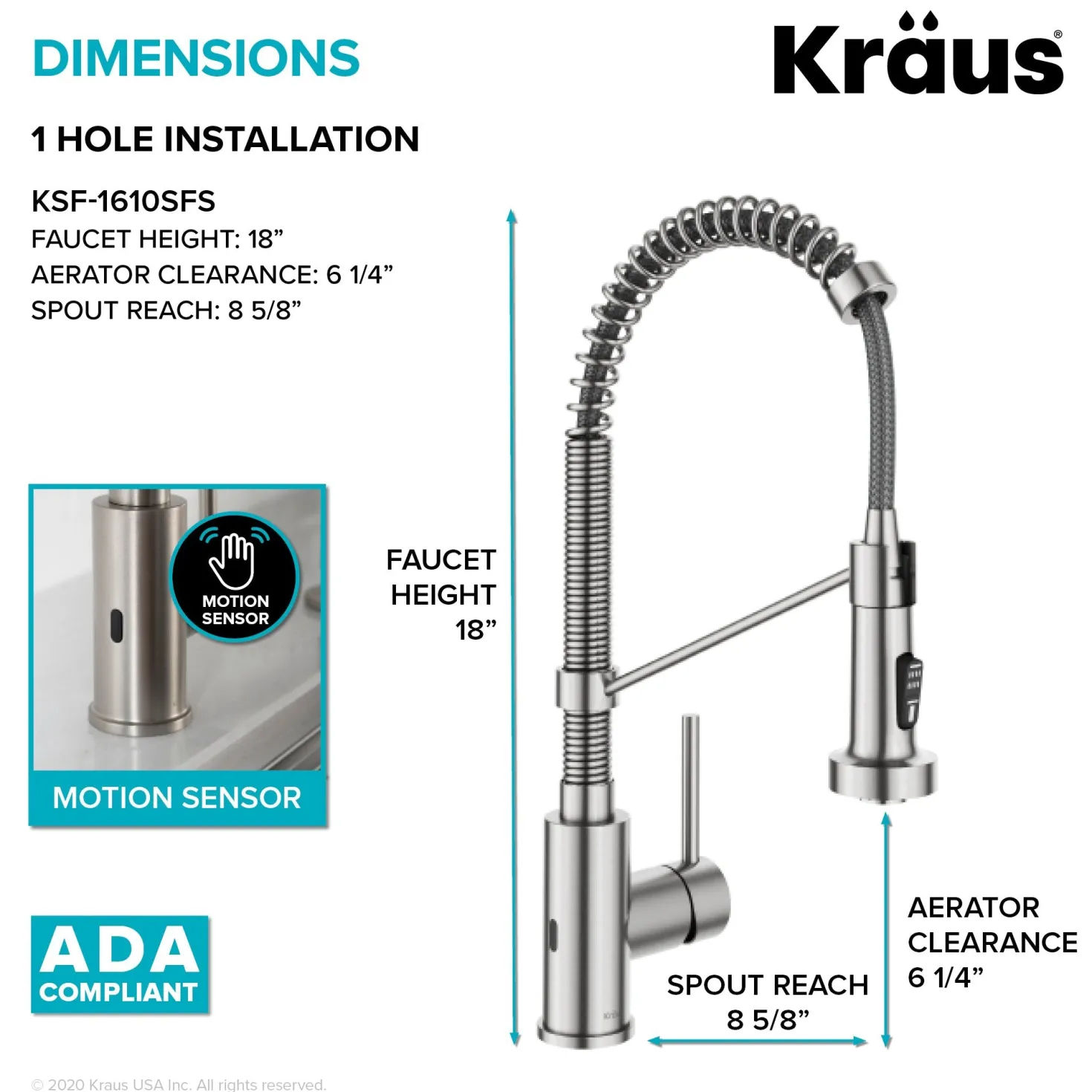 KRAUS Touchless Pull-Down Single Handle 18-Inch Kitchen Faucet in Spot Free Stainless Steel