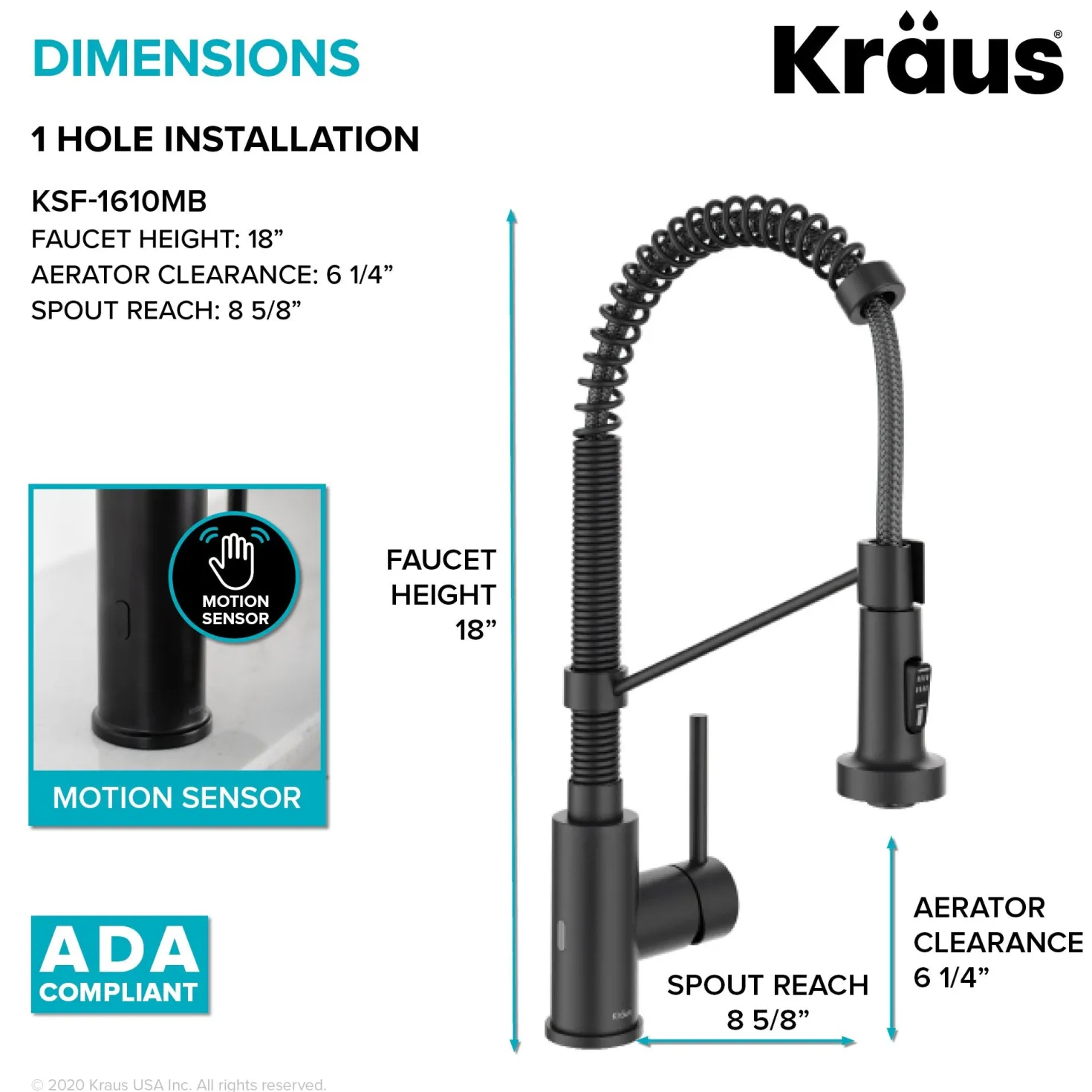 KRAUS Touchless Pull-Down Single Handle 18-Inch Kitchen Faucet in Matte Black