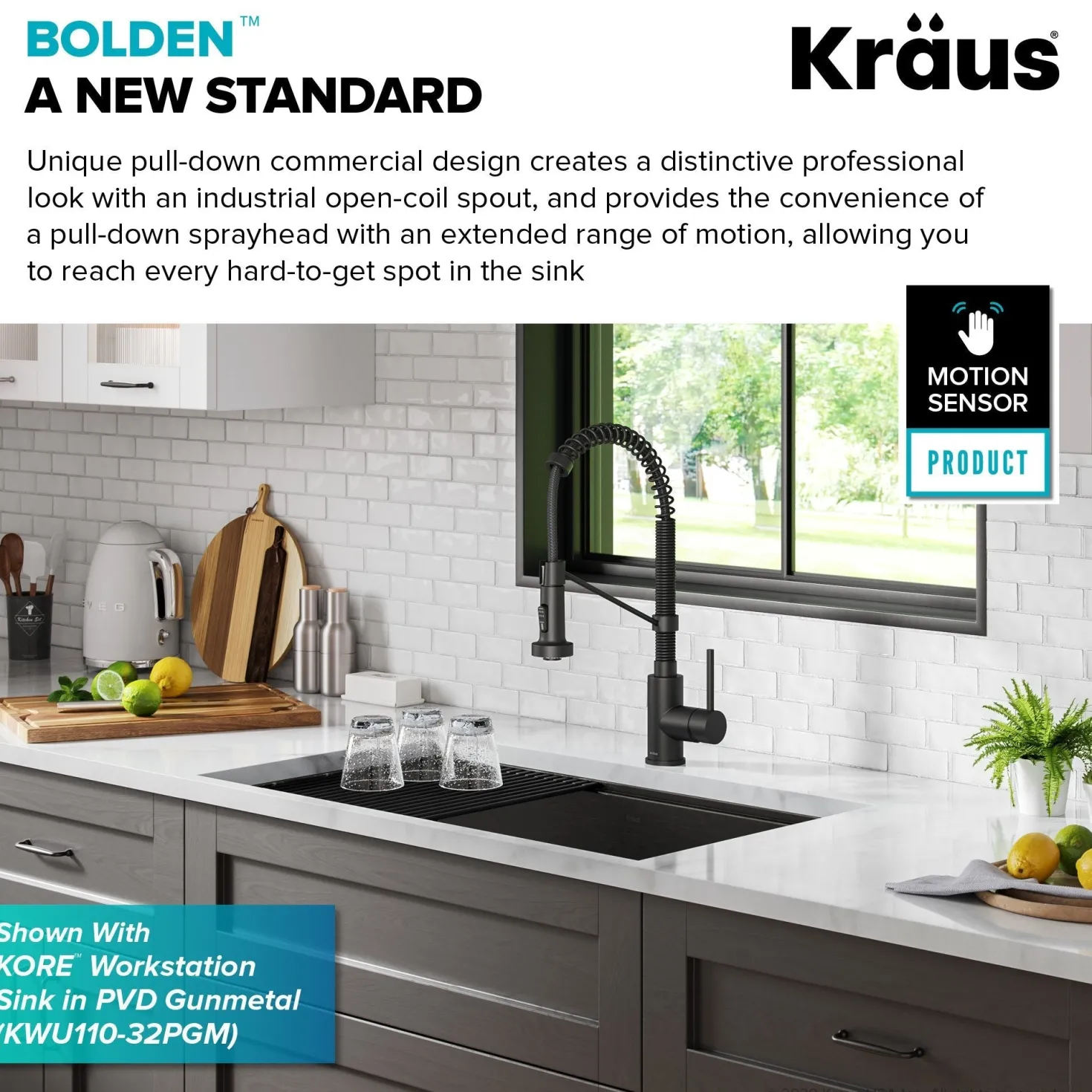 KRAUS Touchless Pull-Down Single Handle 18-Inch Kitchen Faucet in Matte Black