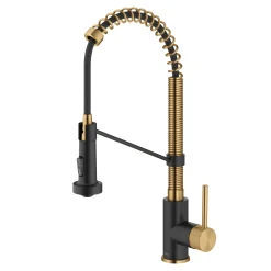 KRAUS Touchless Pull-Down Single Handle 18-Inch Kitchen Faucet in Brushed Brass & Matte Black