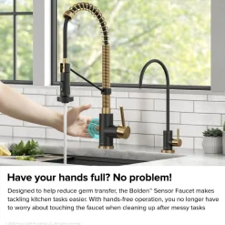 KRAUS Touchless Pull-Down Single Handle 18-Inch Kitchen Faucet in Brushed Brass & Matte Black