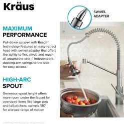 KRAUS Touchless Pull-Down Single Handle 18-Inch Kitchen Faucet in Brushed Brass & Matte Black