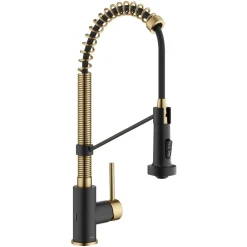 KRAUS Touchless Pull-Down Single Handle 18-Inch Kitchen Faucet in Brushed Brass & Matte Black