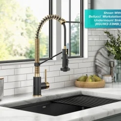 KRAUS Touchless Pull-Down Single Handle 18-Inch Kitchen Faucet in Brushed Brass & Matte Black