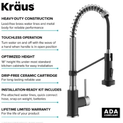 KRAUS Touchless Pull-Down Single Handle 18-Inch Kitchen Faucet in Spot-Free Stainless & Matte Black