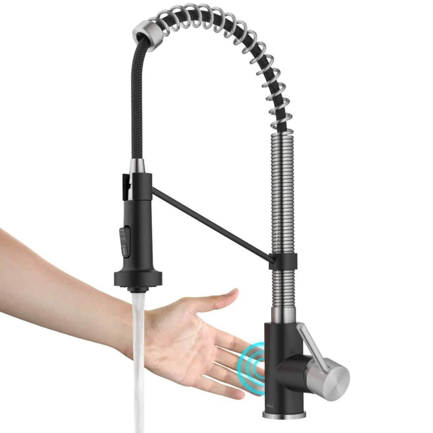KRAUS Touchless Pull-Down Single Handle 18-Inch Kitchen Faucet in Spot-Free Stainless & Matte Black