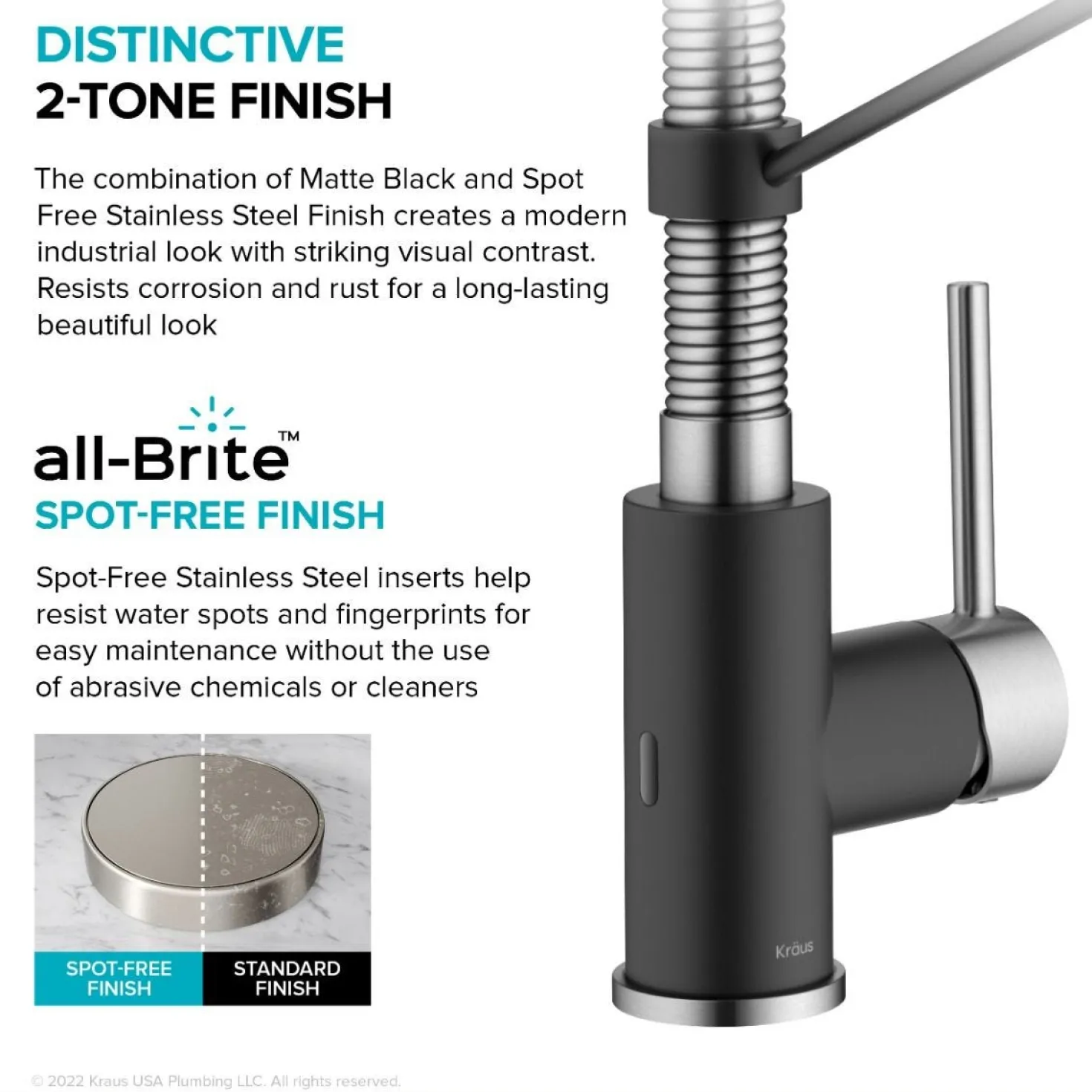 KRAUS Touchless Pull-Down Single Handle 18-Inch Kitchen Faucet in Spot-Free Stainless & Matte Black