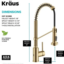 KRAUS Touchless Pull-Down Single Handle 18-Inch Kitchen Faucet in Brushed Brass