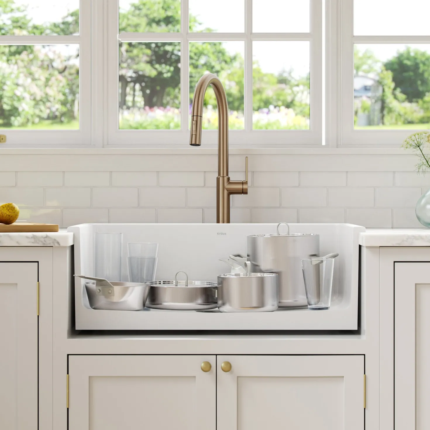 KRAUS Turino 30" Drop-In or Undermount Fireclay Kitchen Sink with Thick Mounting Deck in Gloss White