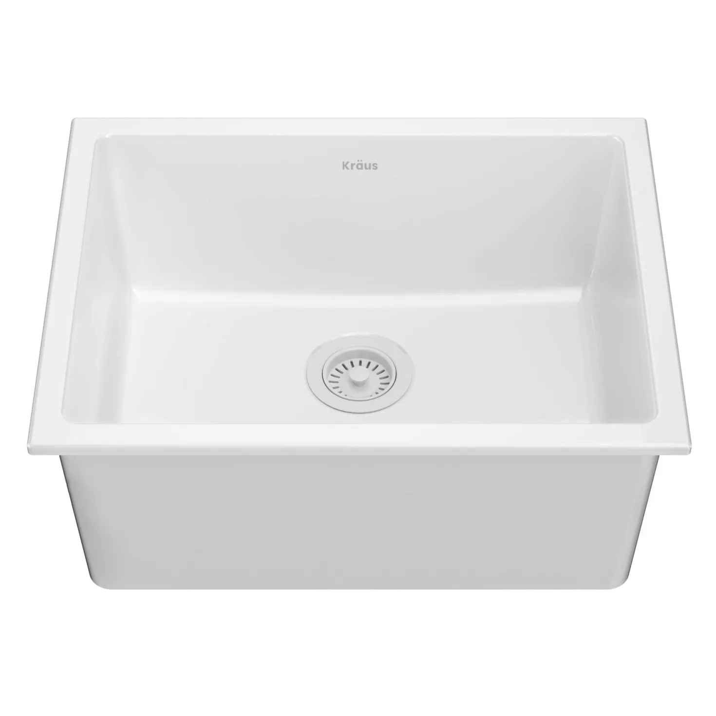 KRAUS Turino 24" Drop-In or Undermount Fireclay Kitchen Sink with Thick Mounting Deck in Gloss White