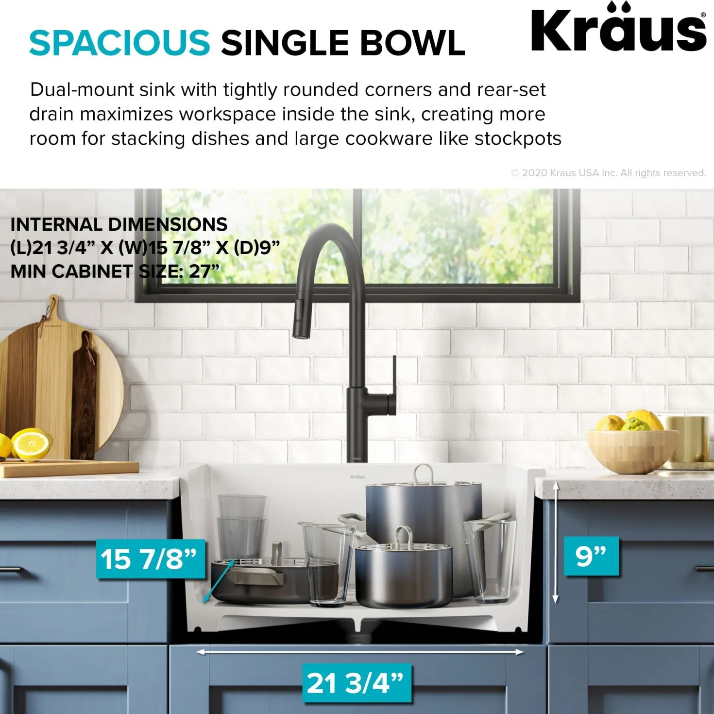KRAUS Turino 24" Drop-In or Undermount Fireclay Kitchen Sink with Thick Mounting Deck in Gloss White