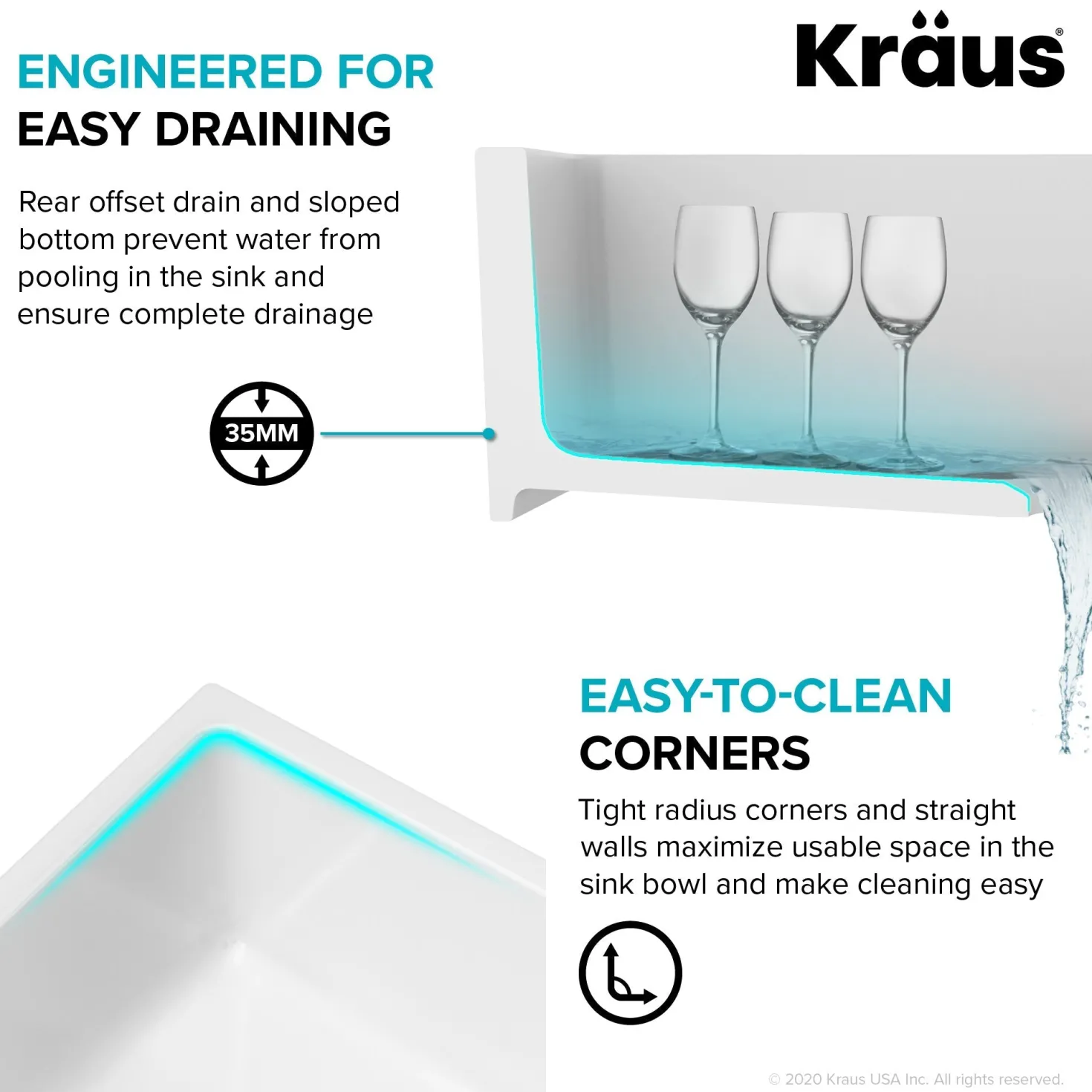 KRAUS Turino 24" Drop-In or Undermount Fireclay Kitchen Sink with Thick Mounting Deck in Gloss White