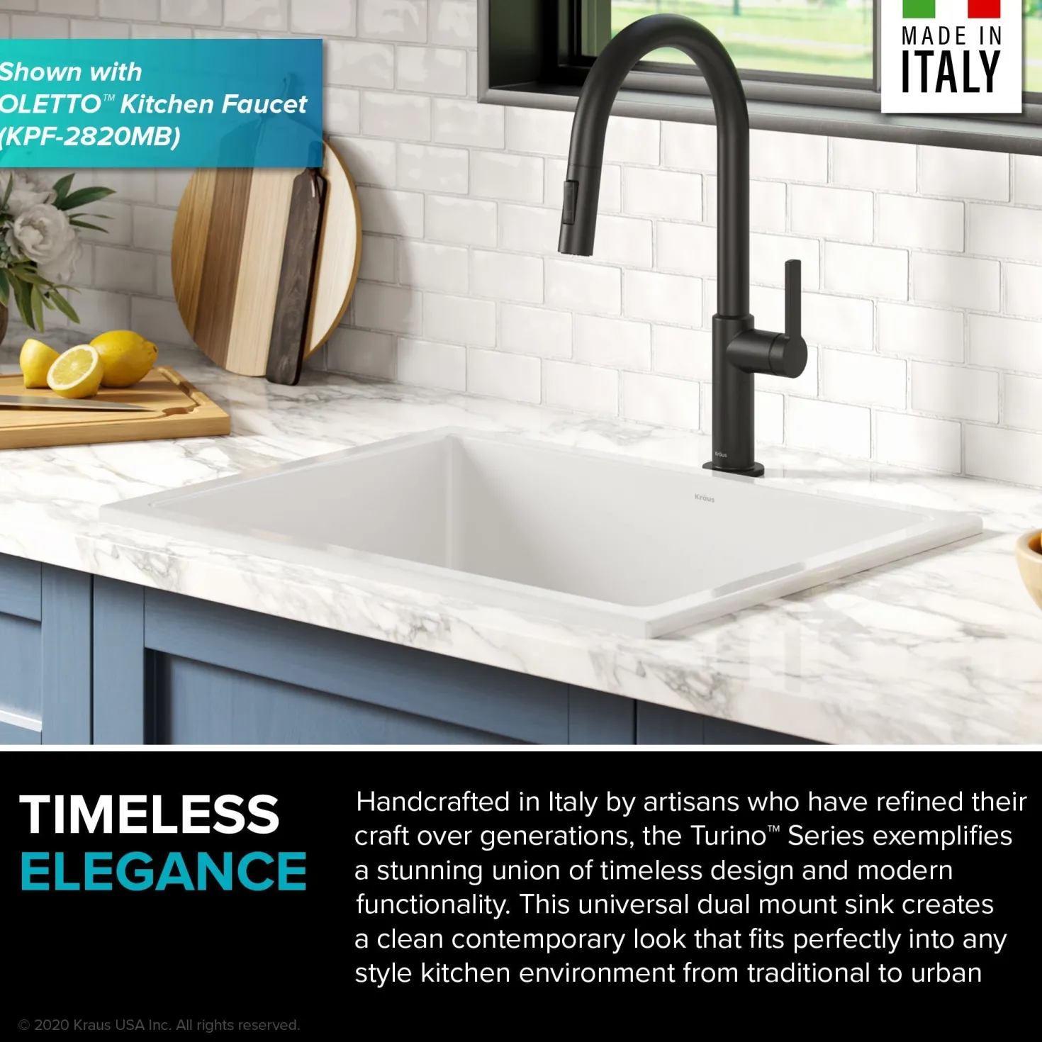 KRAUS Turino 24" Drop-In or Undermount Fireclay Kitchen Sink with Thick Mounting Deck in Gloss White