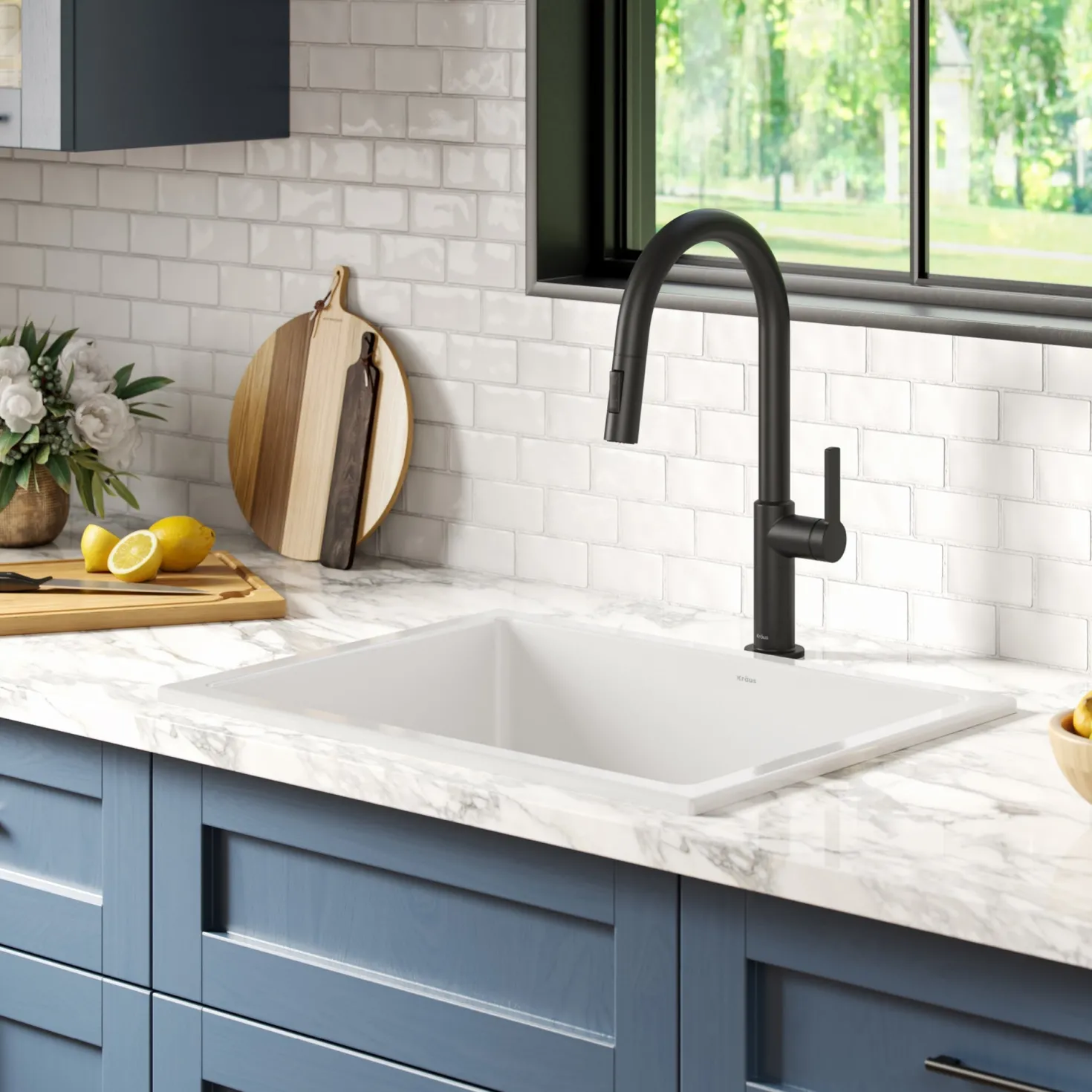 KRAUS Turino 24" Drop-In or Undermount Fireclay Kitchen Sink with Thick Mounting Deck in Gloss White