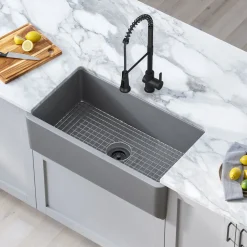 KRAUS Turino 33" Reversible Apron Front Fireclay Kitchen Sink in Matte Grey