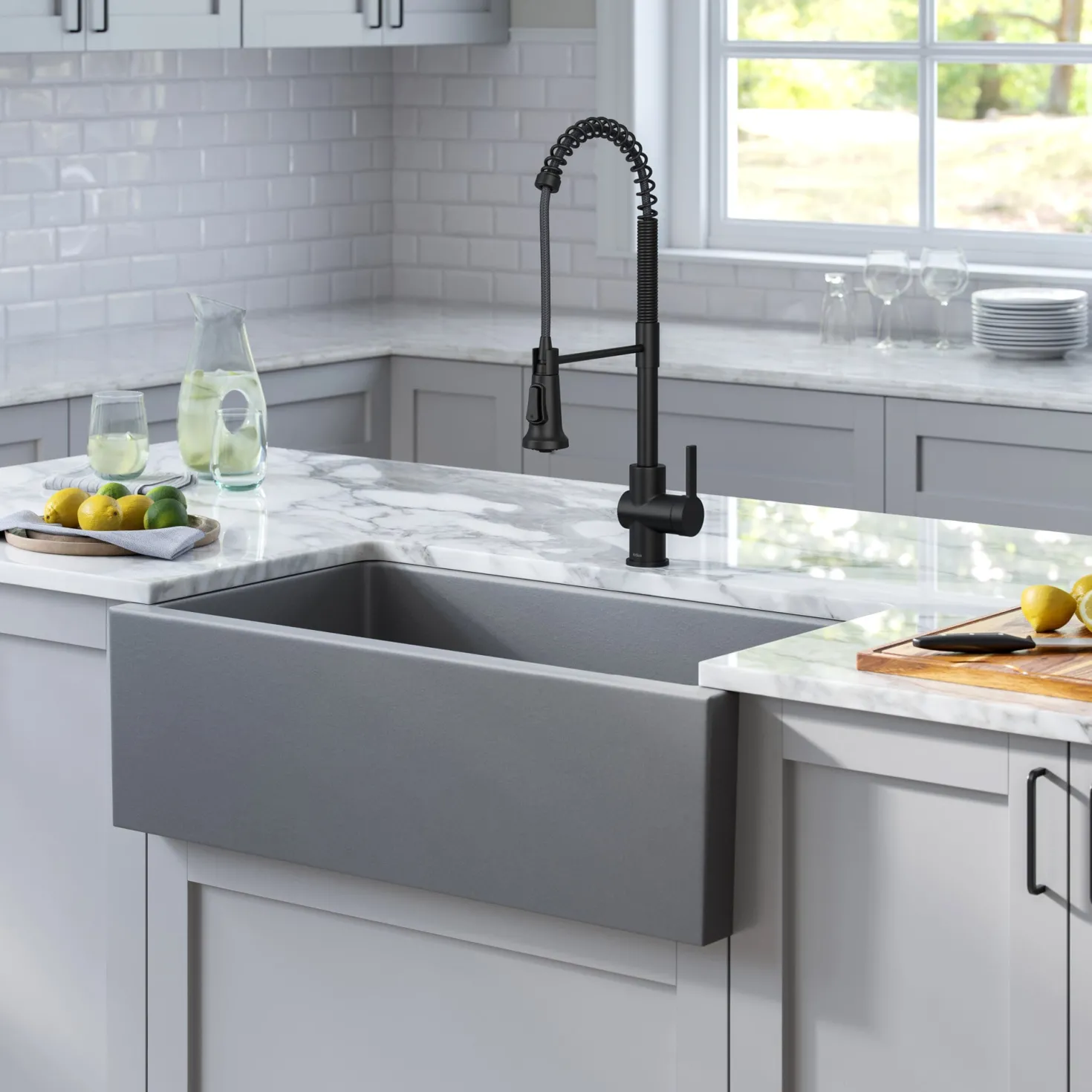 KRAUS Turino 33" Reversible Apron Front Fireclay Kitchen Sink in Matte Grey