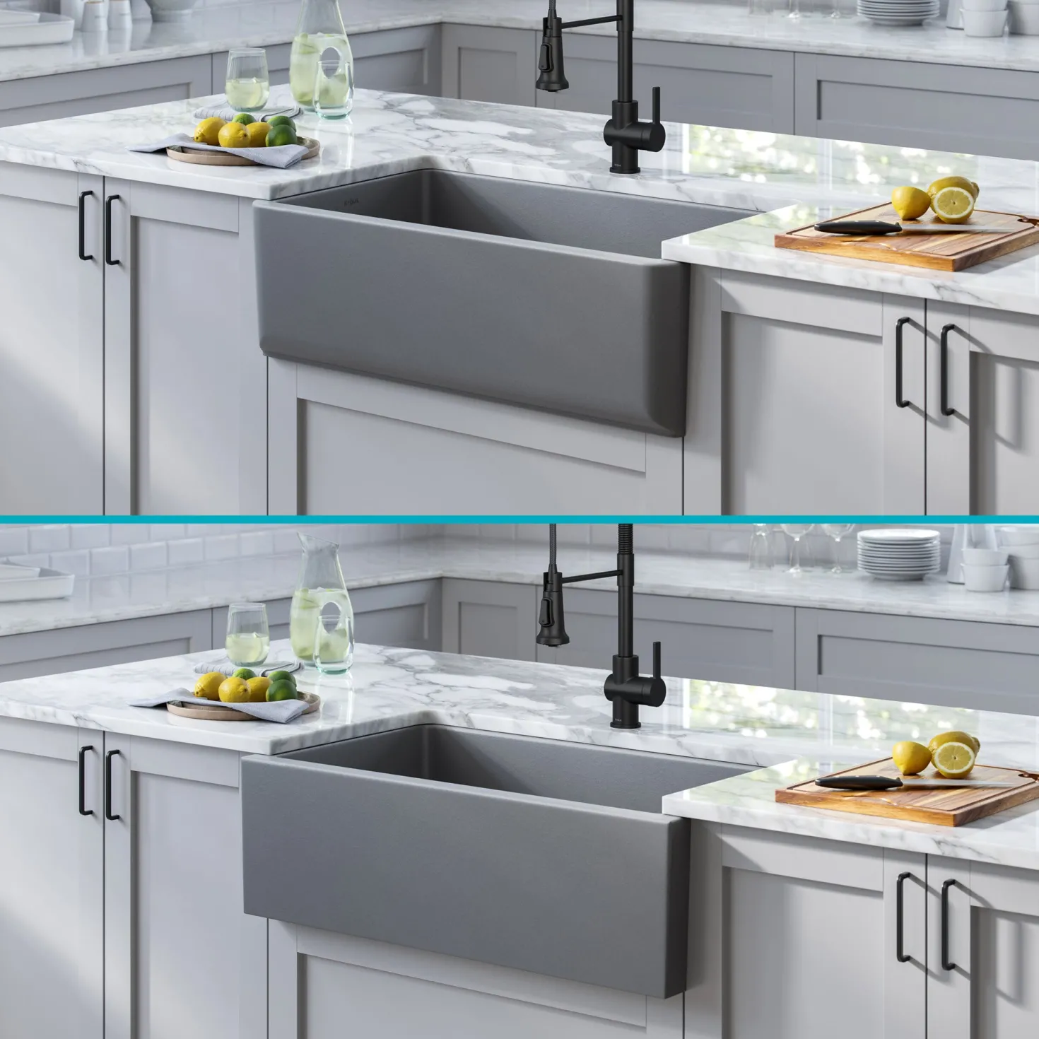 KRAUS Turino 33" Reversible Apron Front Fireclay Kitchen Sink in Matte Grey