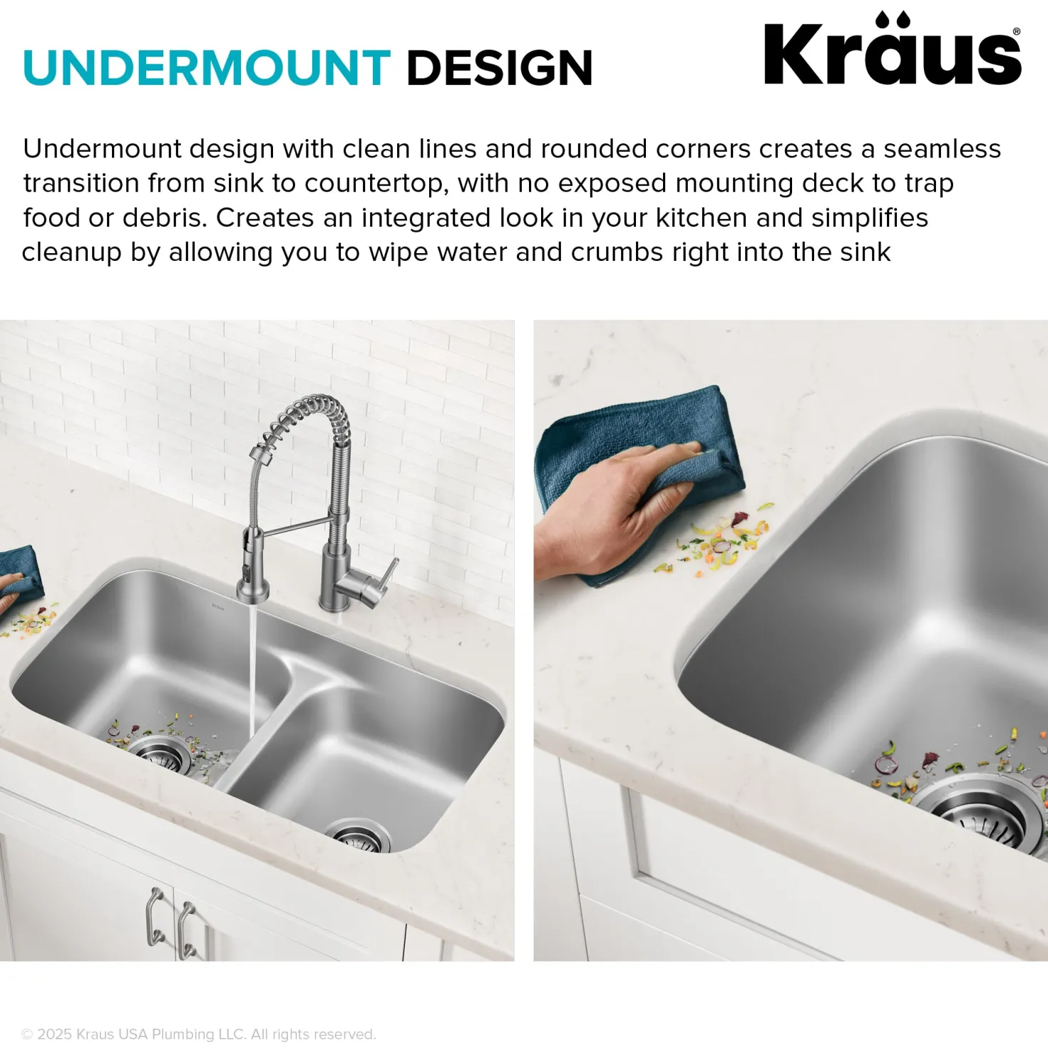 KRAUS 32" Undermount 60/40 Double Bowl Stainless Steel Kitchen Sink