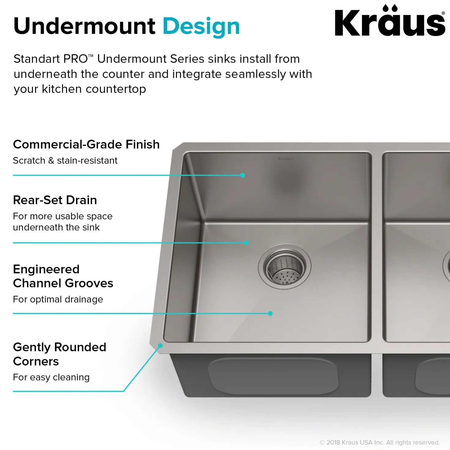 KRAUS 33" Undermount 50/50 Double Bowl 16 Gauge Stainless Steel Kitchen Sink with NoiseDefend Soundproofing