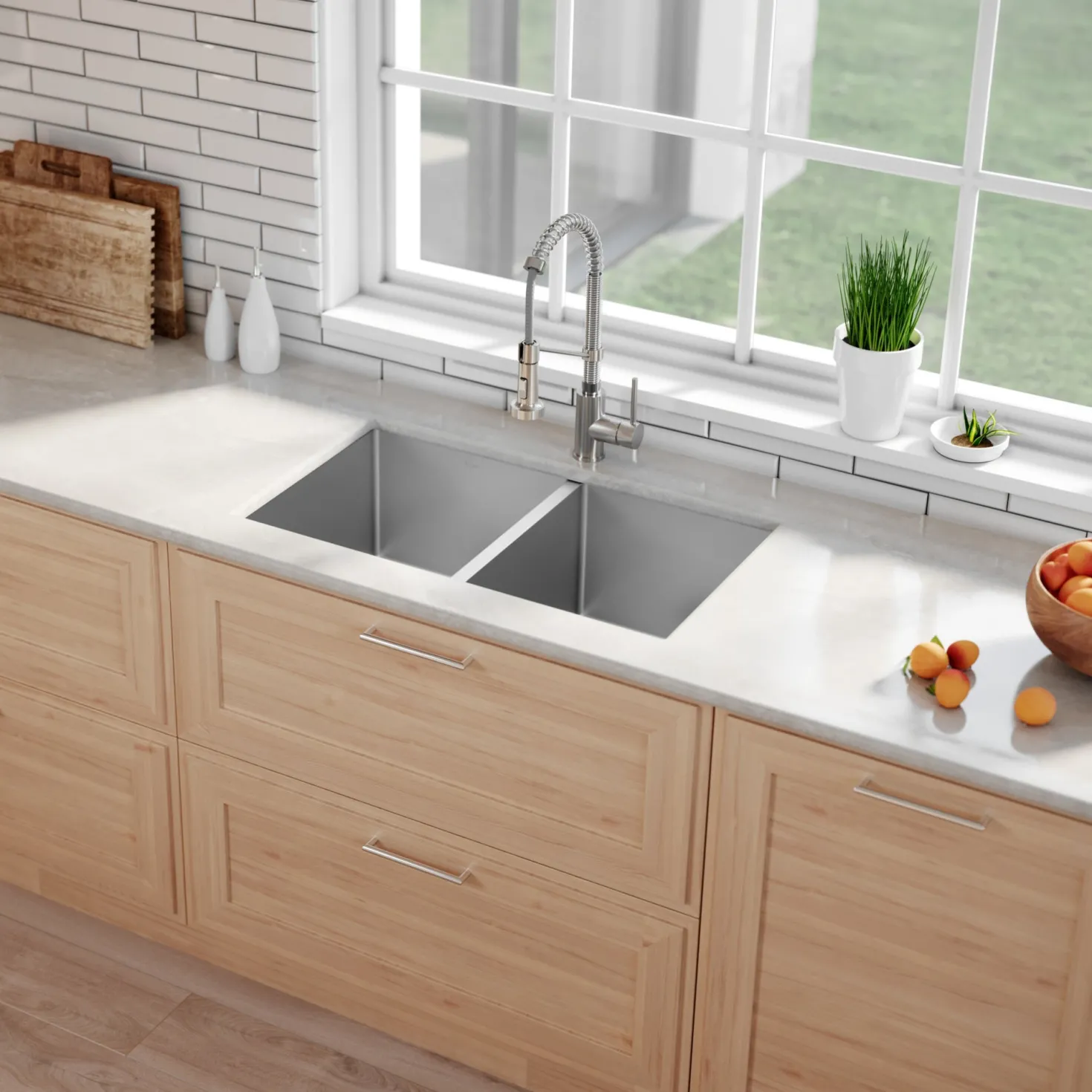 KRAUS 33" Undermount 50/50 Double Bowl 16 Gauge Stainless Steel Kitchen Sink with NoiseDefend Soundproofing