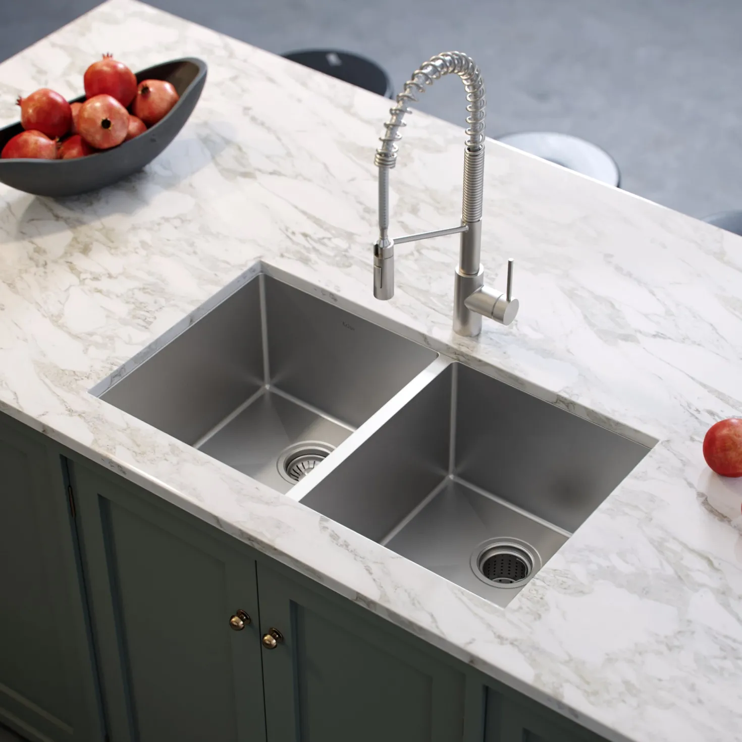 KRAUS 33" Undermount 50/50 Double Bowl 16 Gauge Stainless Steel Kitchen Sink with NoiseDefend Soundproofing