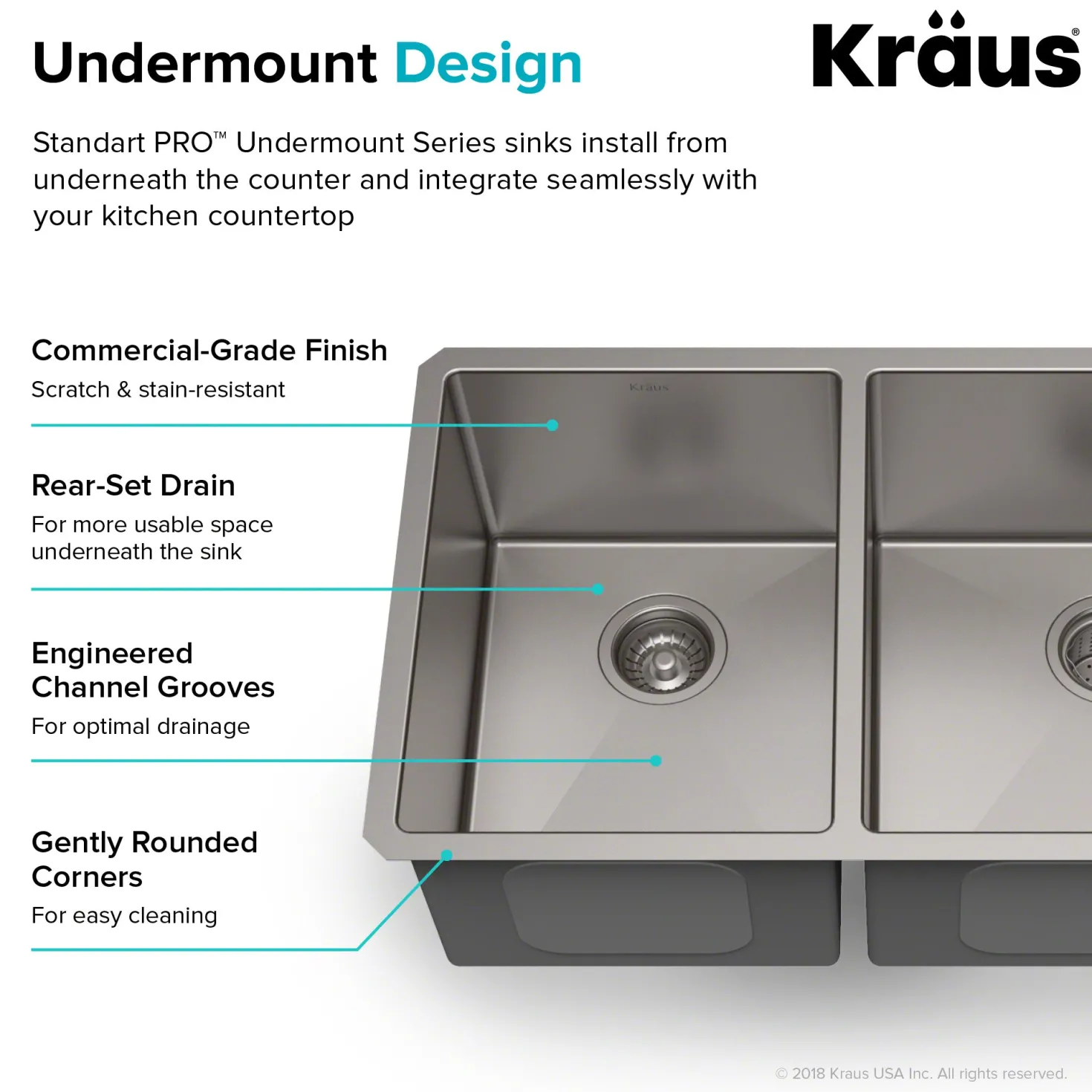 KRAUS 33" Undermount 40/60 Double Bowl 16 Gauge Stainless Steel Kitchen Sink with NoiseDefend Soundproofing