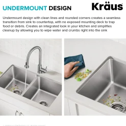 KRAUS 33” Undermount Double Bowl Stainless Steel Kitchen Sink